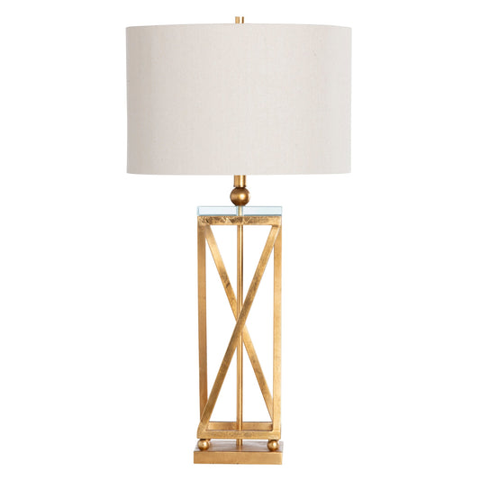 Crestview Collection Aria 35" Transitional Metal And Glass Table Lamp In Gold Leaf Finish With Oatmeal Linen Shade
