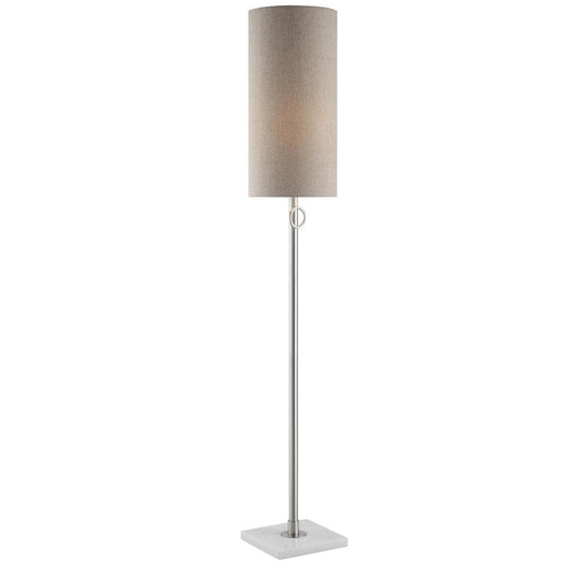 Crestview Collection Arte 60" Modern Metal And Marble Floor Lamp In Brushed Nickel And White Marble Finish With Taupe Weave Shade