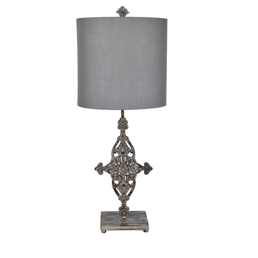 Crestview Collection Asher 36" Rustic Resin Table Lamp In French Iron Finish With Gray Linen Shade