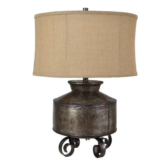 Crestview Collection Ashland 27" Rustic Resin And Metal Table Lamp In Rusted Finish With Burlap Shade