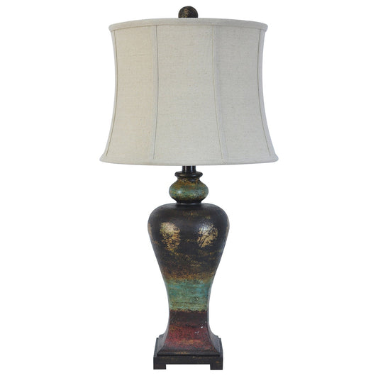Crestview Collection Ashton 33" Rustic Resin Table Lamp In Antique Pottery Finish With Natural Linen Shade