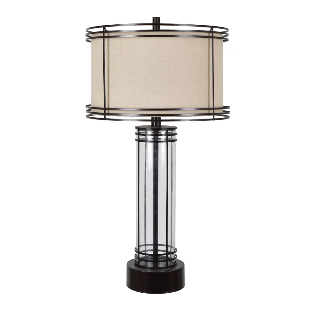 Crestview Collection Aspen 34" Transitional Glass And Metal Table Lamp In Bronze And Clear Finish With Metal Frame And Oatmeal Linen Shade