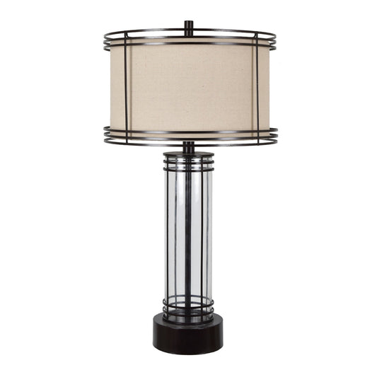 Crestview Collection Aspen 34" Transitional Glass And Metal Table Lamp In Bronze And Clear Finish With Metal Frame And Oatmeal Linen Shade