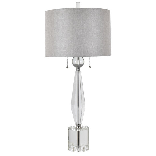 Crestview Collection Astaire 32" Transitional Crystal And Metal Table Lamp In Crystal And Polished Nickel Finish With Grey Linen Shade