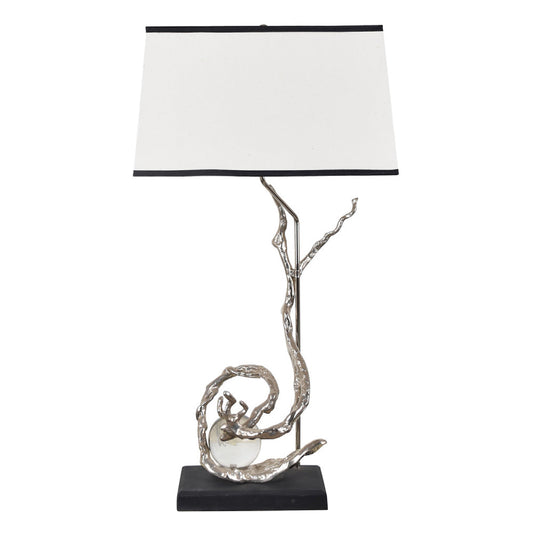 Crestview Collection Avalon 34" Transitional Aluminum And Glass Exotic Curved Branch Table Lamp In Nickel And Black Finish With White Linen With Black Trim Shade