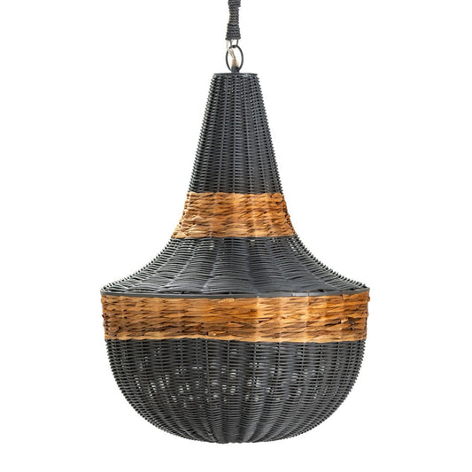 Crestview Collection Bali 26" Coastal Wicker And Sea Grass Empire Shaped Pendant Lamp In Gray And Natural Sea Grass Finish