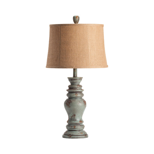 Crestview Collection Barclay 30" Rustic Resin Table Lamp In Antique Turquoise Finish With Burlap Shade