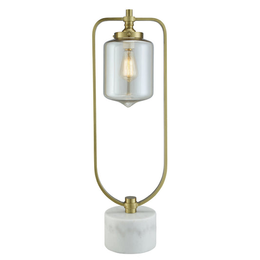 Crestview Collection Barclay 33" Modern Marble Metal And Glass Table Lamp In White Marble And Soft Brass Finish With Champagne Glass Shade