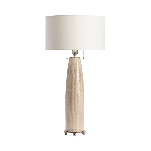 Crestview Collection Barclay 36" Modern Ceramic And Metal Table Lamp In Cream And Satin Nickle Finish With Natural Linen Shade