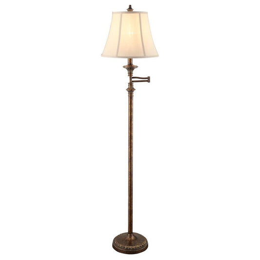 Crestview Collection Barton 62" Traditional Resin Swing Arm Floor Lamp In New Bronze Finish With Ecru Fabric Shade