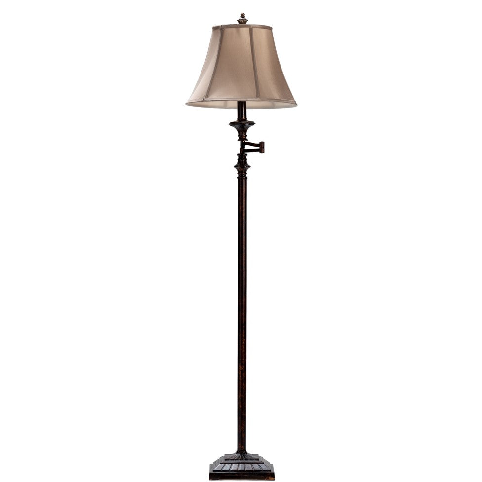 Crestview Collection Barton 62" Traditional Resin Swing Arm Floor Lamp In New Bronze Finish With Ecru Linen Bell Shade