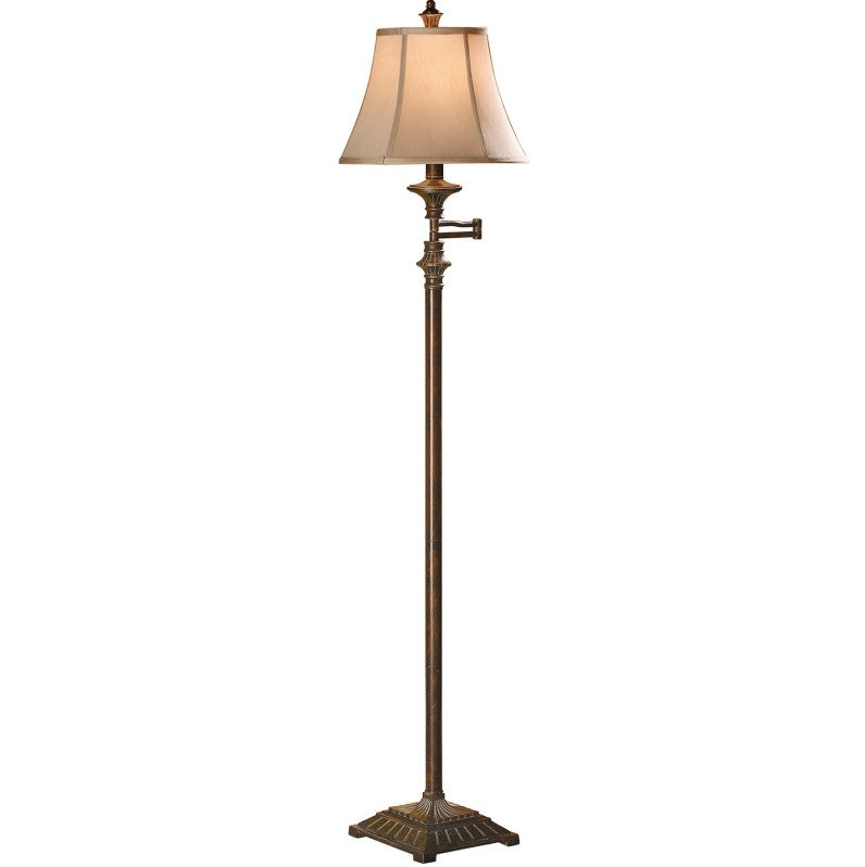 Crestview Collection Barton 62" Traditional Resin Swing Arm Floor Lamp In New Bronze Finish With Ecru Linen Bell Shade