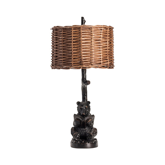 Crestview Collection Bear Knowledge 34" Rustic Resin Table Lamp In Bronze Finish With Rattan Shade - 2 pieces
