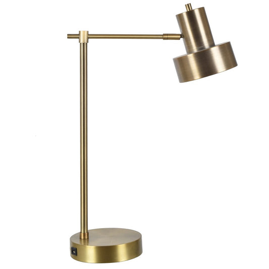 Crestview Collection Beckett 24" Transitional Iron Task Lamp In Antique Brass Finish With Usb Port