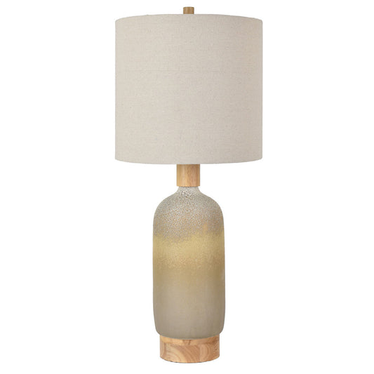 Crestview Collection Bella Vista 30" Coastal Ceramic And Wood Bottle Table Lamp In Sedona Sunset And Natural Wood Finish With Cylinder Natural Linen Shade
