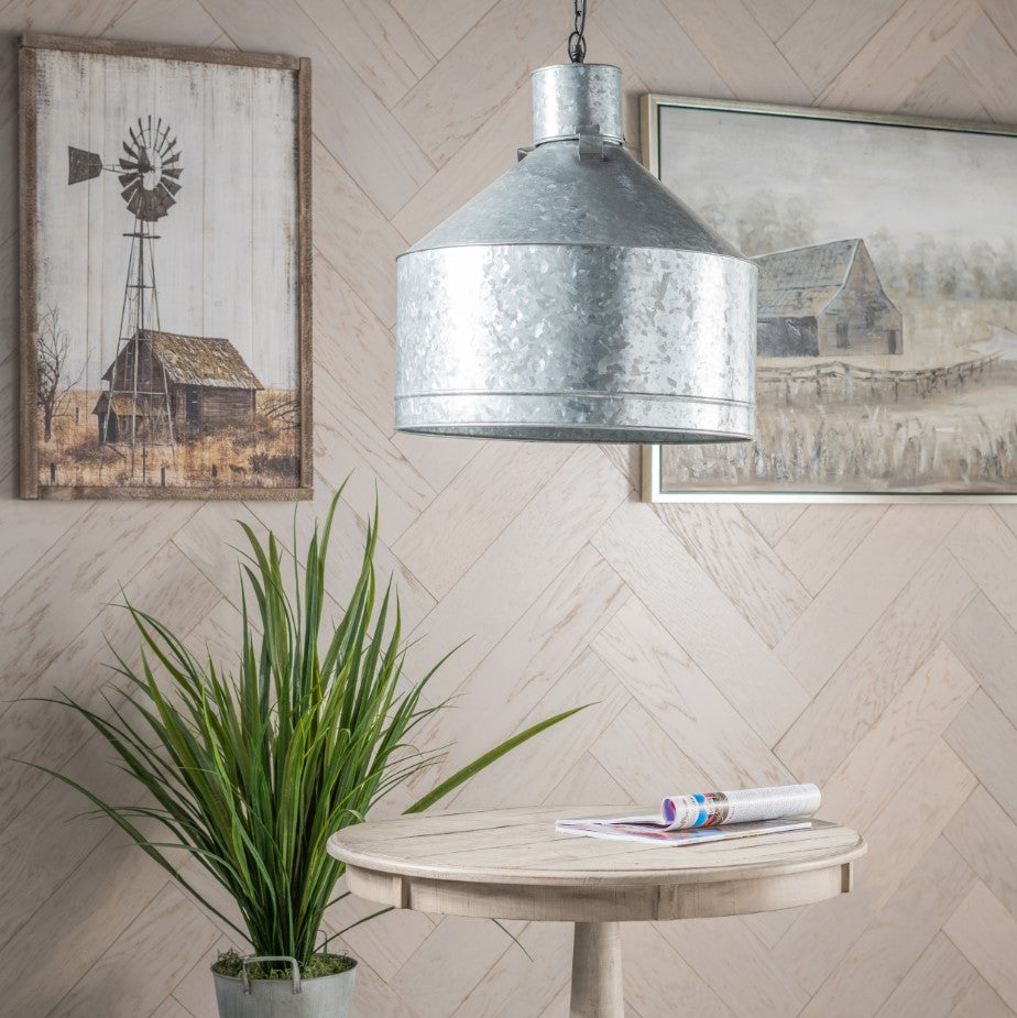 Crestview Collection Bennett 24" Rustic Metal Pendant Lamp In Natural Galvanized Finish