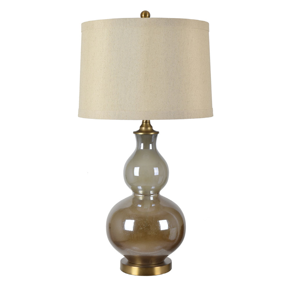 Crestview Collection Berkely 33" Traditional Glass And Iron Gourd Table Lamp In Irredescent Gold And Antique Brass Finish With Champagne Faux Silk Shade