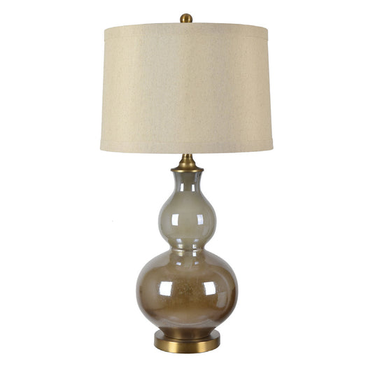 Crestview Collection Berkely 33" Traditional Glass And Iron Gourd Table Lamp In Irredescent Gold And Antique Brass Finish With Champagne Faux Silk Shade