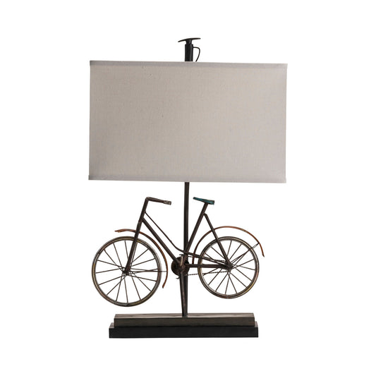 Crestview Collection Biking 27" Rustic Metal And Resin Table Lamp In Black Finish With Natural Linen Shade