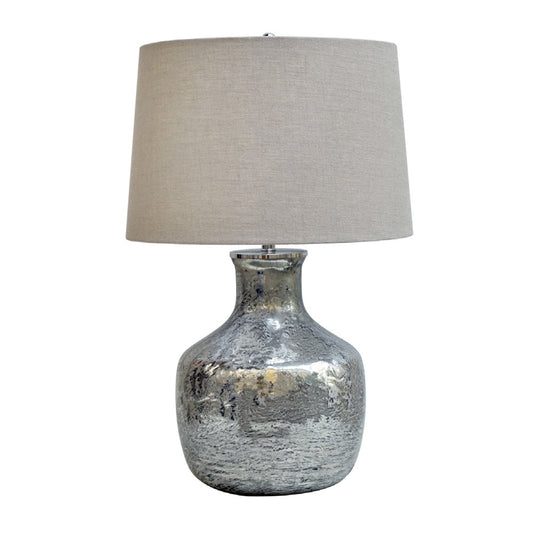 Crestview Collection Blair 28" Transitional Glass Table Lamp In Antique Silver Finish With Natural Linen Taper Shade