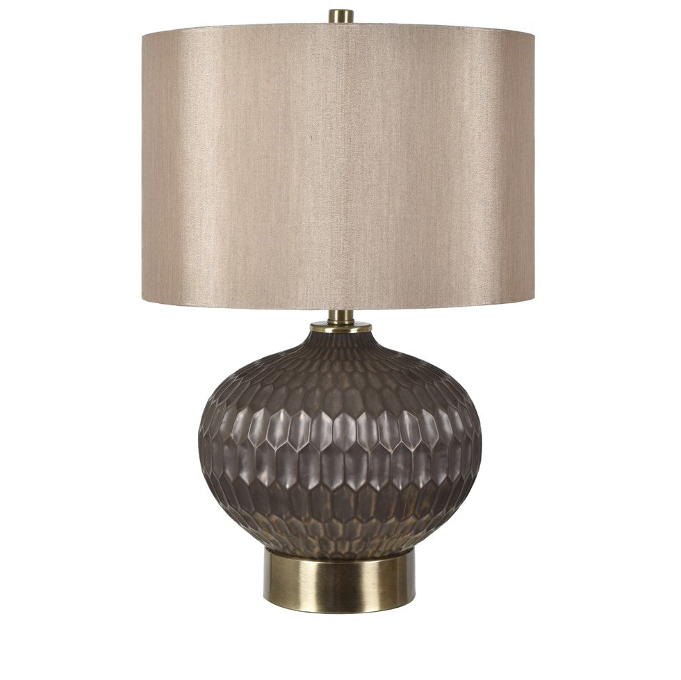 Crestview Collection Bowen 23" Transitional Ceramic Faceted Table Lamp In Bronze And Antique Brass Finish With Bronze Silk Shade