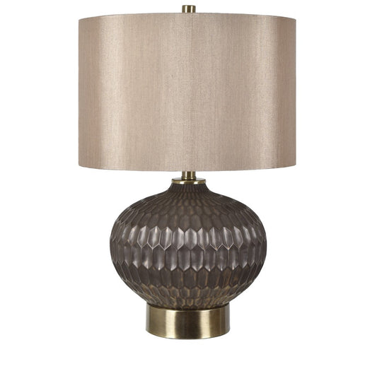 Crestview Collection Bowen 23" Transitional Ceramic Faceted Table Lamp In Bronze And Antique Brass Finish With Bronze Silk Shade