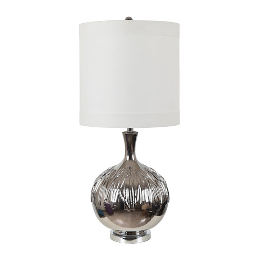 Crestview Collection Brenna 34" Modern Ceramic And Metal Table Lamp In Chrome Finish With White Linen Shade