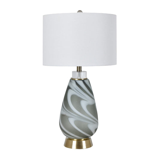 Crestview Collection Brennan 28" Transitional Glass Metal And Crystal Table Lamp In Grey Green And White Satin And Antique Brass Finish With White Linen Shade