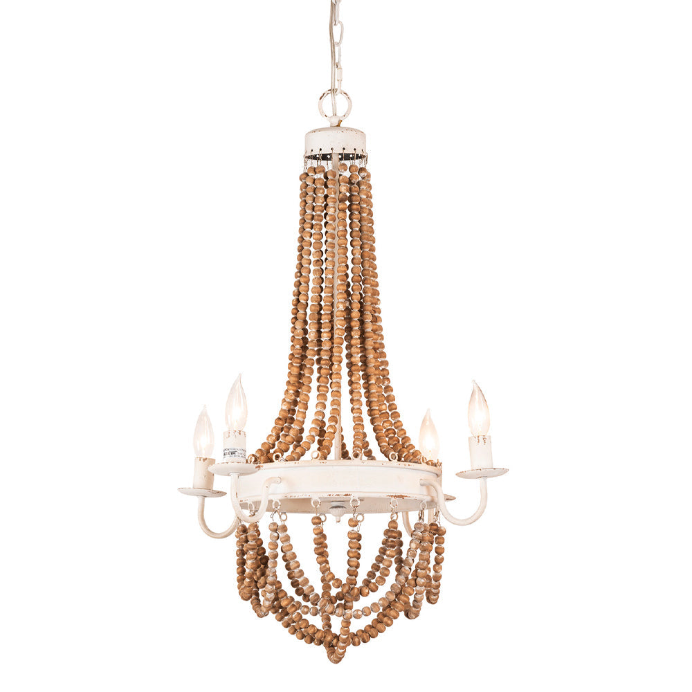 Crestview Collection Cadance 33" Traditional Wood And Iron Pendant Lamp In White Wash And Wood Beads Finish
