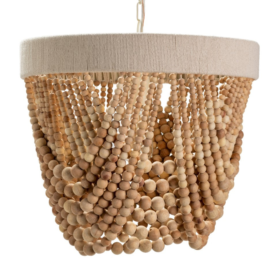 Crestview Collection Cadence 14" Coastal Wood And Jute Pendant Lamp In Wood And Ivory Finish