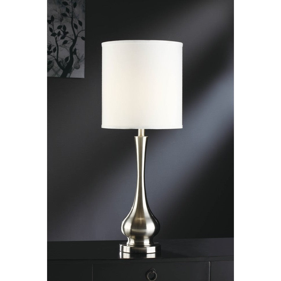 Crestview Collection Camden 32" Modern Metal Table Lamp In Brushed Nickel Finish With White Linen Fabric Hardback Drum Shade