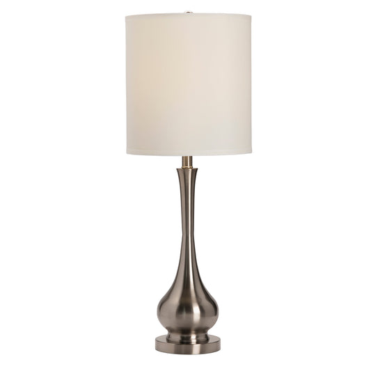 Crestview Collection Camden 32" Modern Metal Table Lamp In Brushed Nickel Finish With White Linen Fabric Hardback Drum Shade