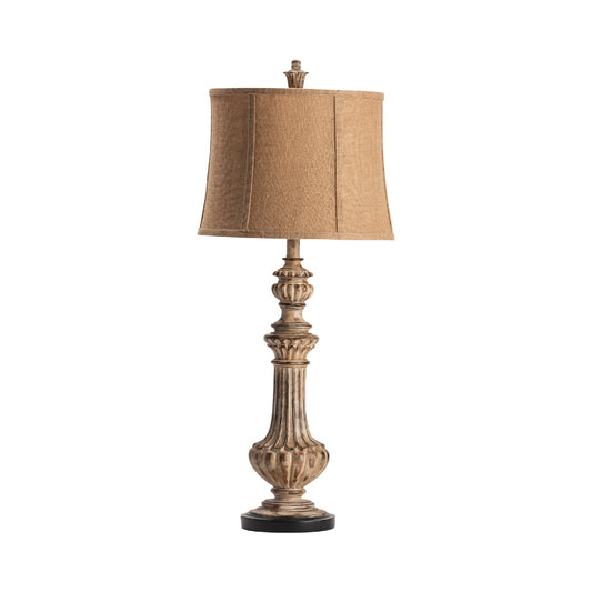 Crestview Collection Cameron 35" Traditional Resin Table Lamp In Antique Wood And Black Finish With Burlap Shade