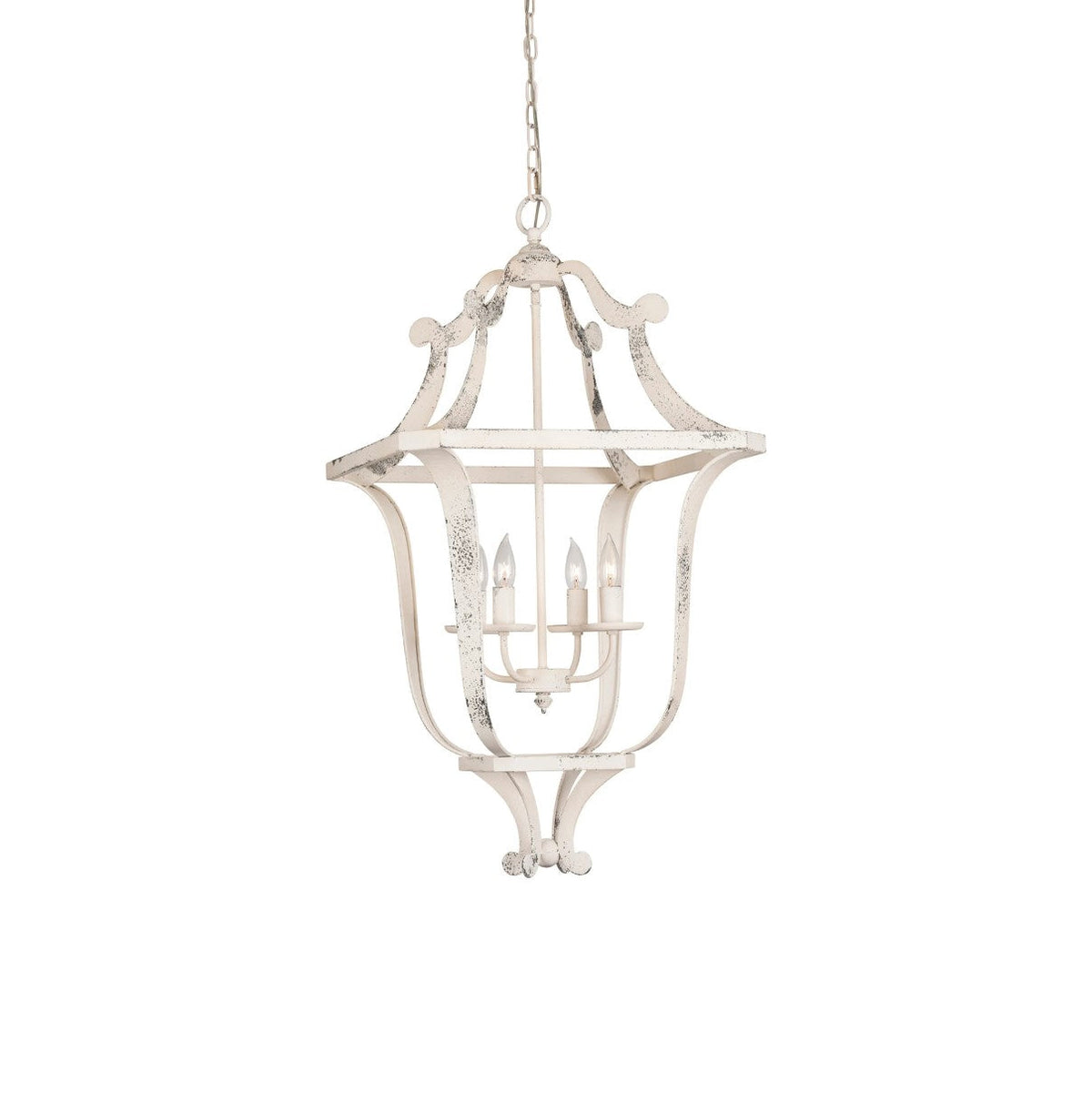 Crestview Collection Camilla 38" 4-Light Traditional Metal Pendant Lamp In Antique White Iron Finish