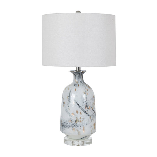 Crestview Collection Cantor 27" Transitional Glass And Crystal Table Lamp In White With Gold Glitter Finish With Metallic Threading White Linen Shade