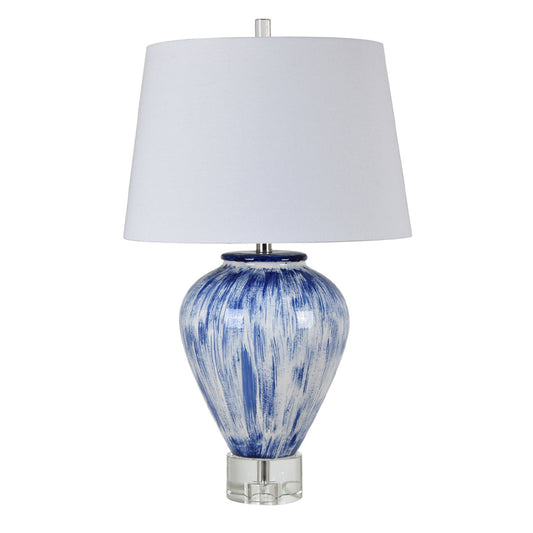 Crestview Collection Carlson 30" Transitional Ceramic And Crystal Table Lamp In Blue And White Finish With White Linen Taper Shade