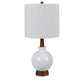 Crestview Collection Carson 30" Modern Ceramic And Wood Table Lamp In White Ceramic And Mahogany Finish With White Linen Cylinder Shade