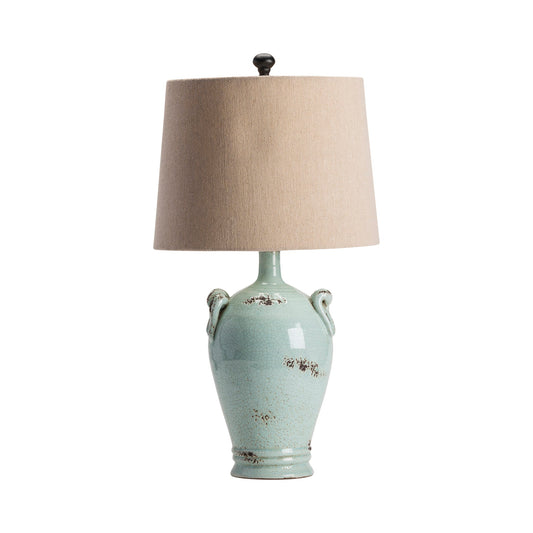 Crestview Collection Casa 29" Rustic Ceramic Table Lamp In Sea Blue Finish With Sand Linen Fabric Hardback Shade