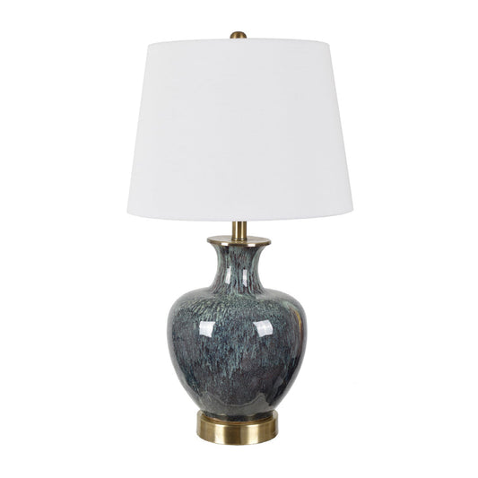 Crestview Collection Cecilia 27" Traditional Ceramic And Metal Table Lamp In Blue Green Glazed Ceramic And Brass Finish With White Linen Shade