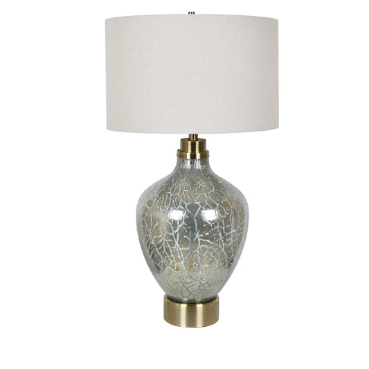 Crestview Collection Celest 32" Traditional Glass And Metal Table Lamp In Blue And Silver Finish With Natural Linen Shade
