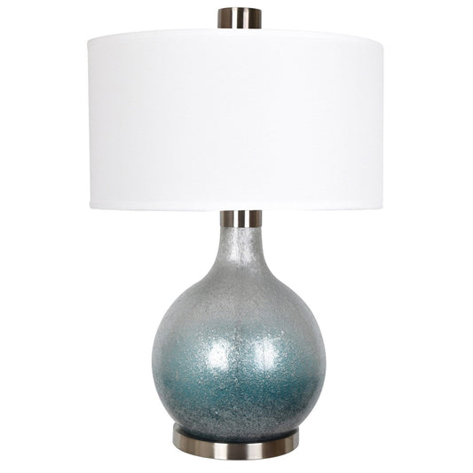 Crestview Collection Celest 32" Traditional Glass And Metal Table Lamp In Blue And Silver Glass And Brushed Nickel Finish With White Faux Silk Shade