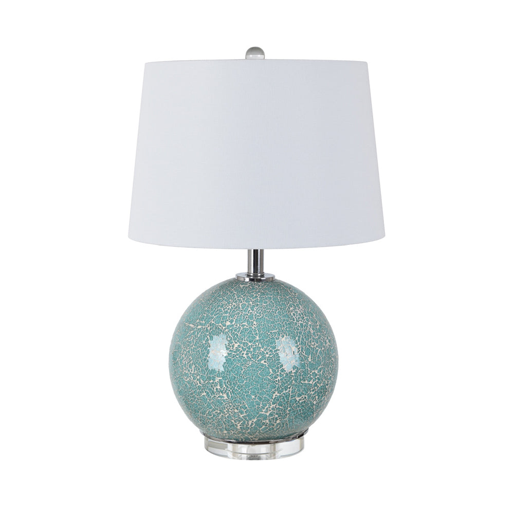 Crestview Collection Celeste 24" Coastal Glass And Crystal Table Lamp In Aqua And White Mosaic Finish With White Linen Shade