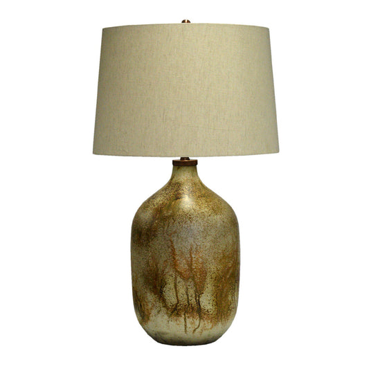 Crestview Collection Chambers 31" Transitional Glass Table Lamp In Bronze Hued Hand Painted Finish With Natural Linen Shade
