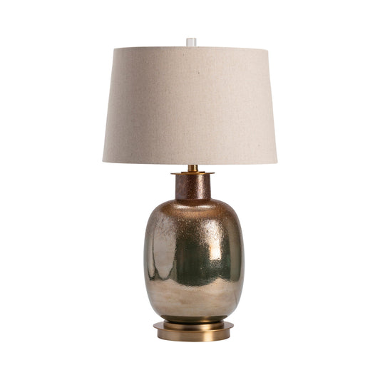 Crestview Collection Charlotte 28" Traditional Glass And Metal Table Lamp In Mastic Bronze And Antique Brass Finish With Oatmeal Linen Shade