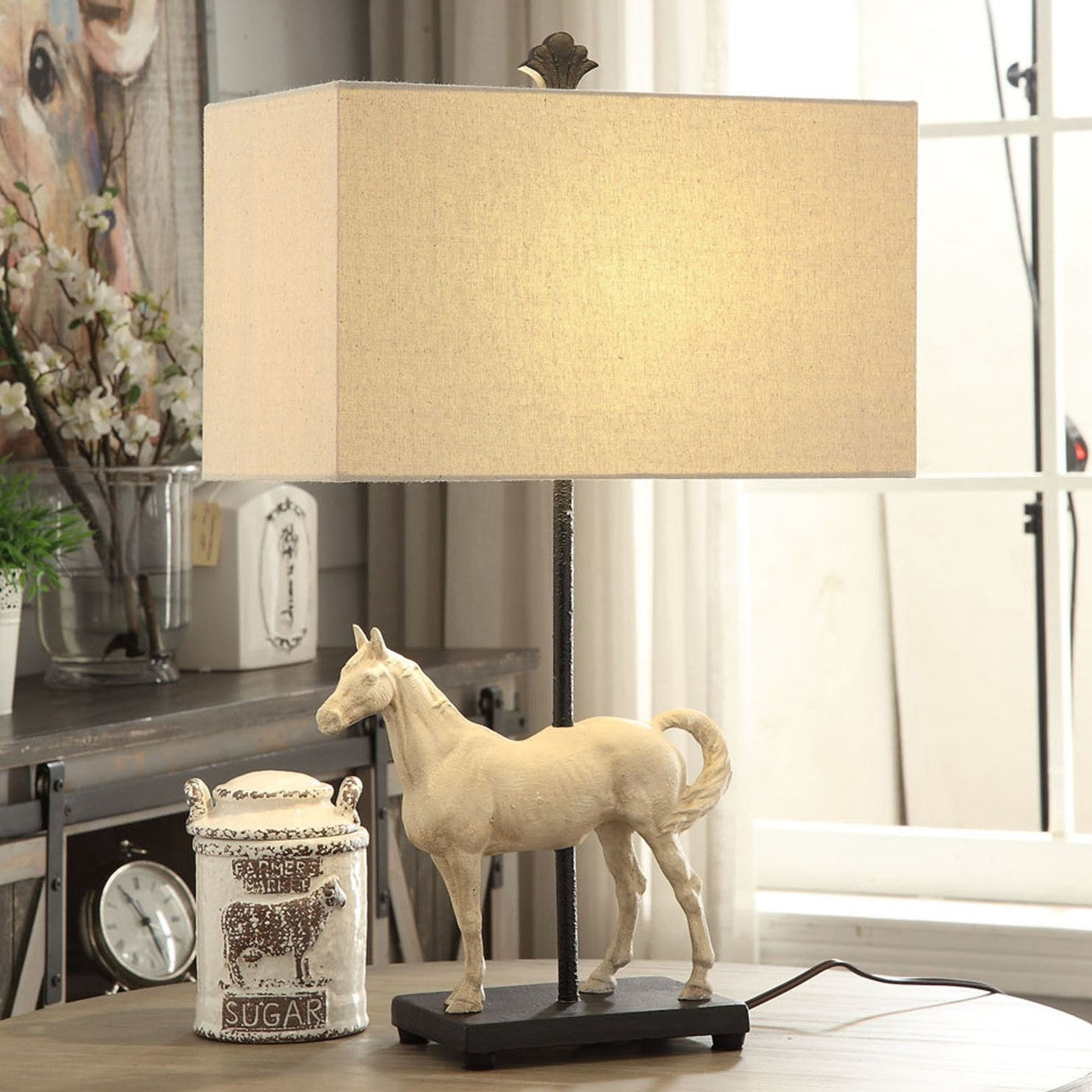 Crestview Collection Chase 27" Traditional Resin Table Lamp In Bleached White And Black Finish With Oatmeal Linen Shade