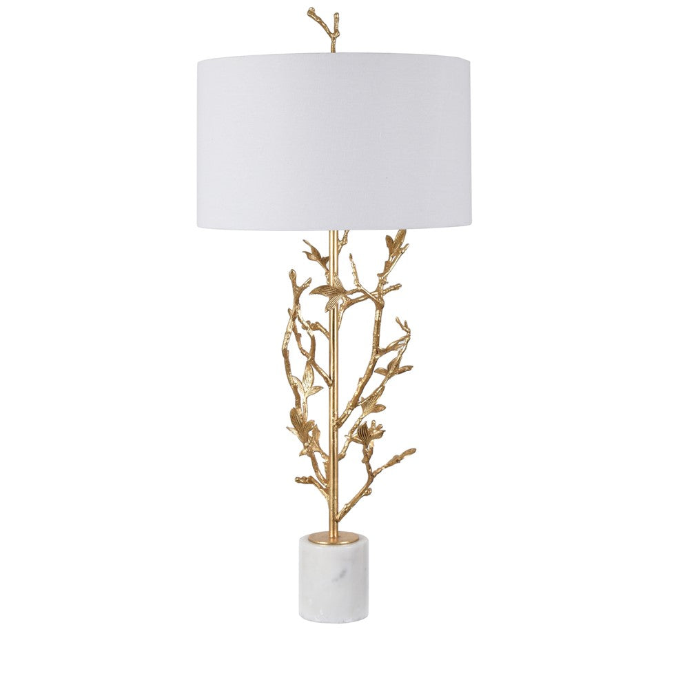 Crestview Collection Chianti 38" Traditional Iron And Marble Table Lamp In Gold Leaf And White Marble Finish With Drum White Silk Shade