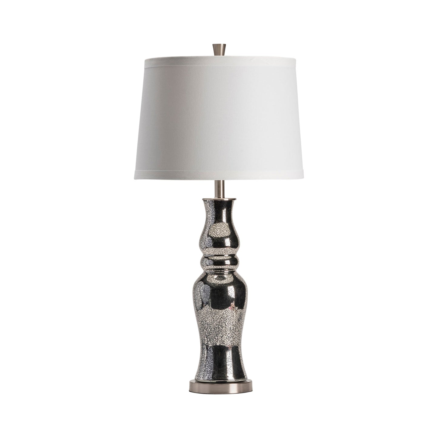 Crestview Collection Chloe 34" Traditional Glass And Metal Table Lamp In Black Mercury Glass And Brushed Nickle Finish With White Linen Shade