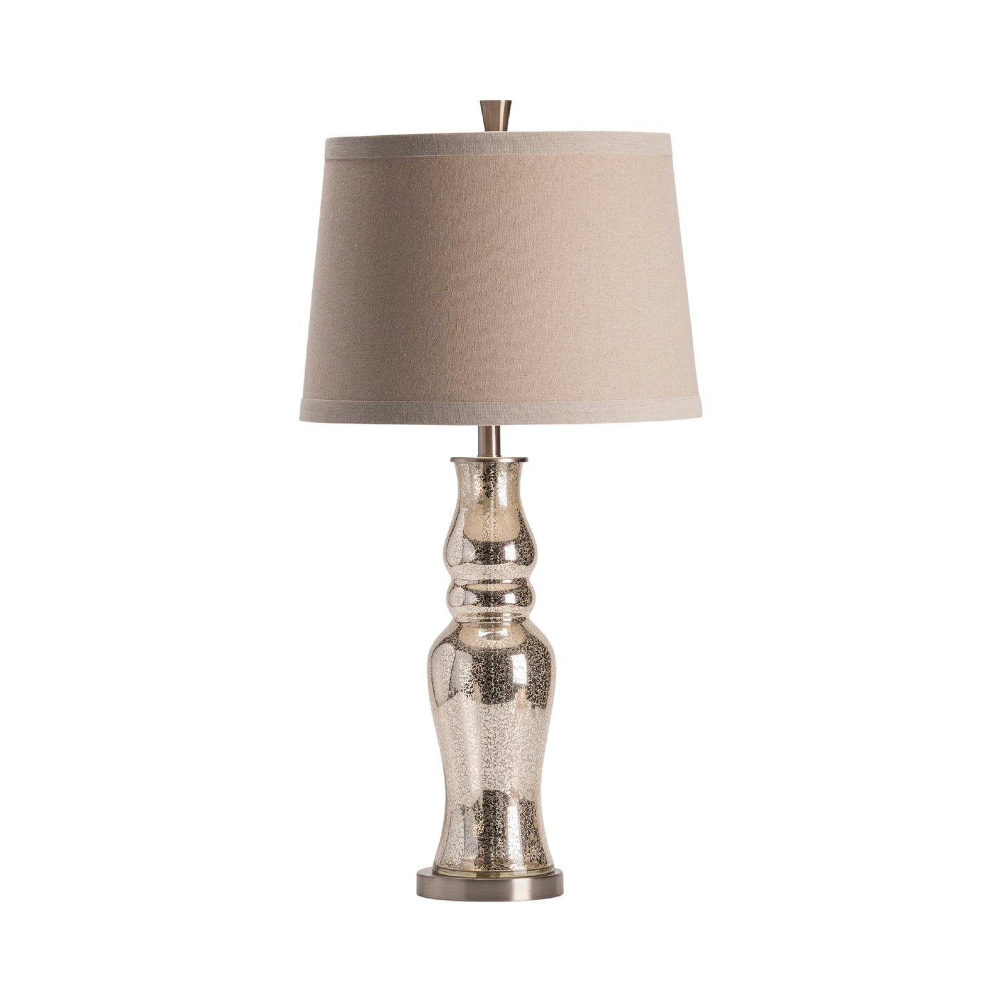 Crestview Collection Chloe 34" Traditional Glass And Metal Table Lamp In Mercury Glass And Brushed Nickle Finish With Oatmeal Linen Shade