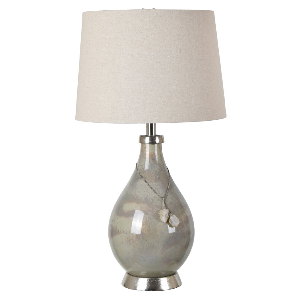 Crestview Collection Claire 27" Transitional Glass And Aluminum Table Lamp In Aquamarine And Nickel Finish With Oatmeal Linen Shade And Crystal Accents