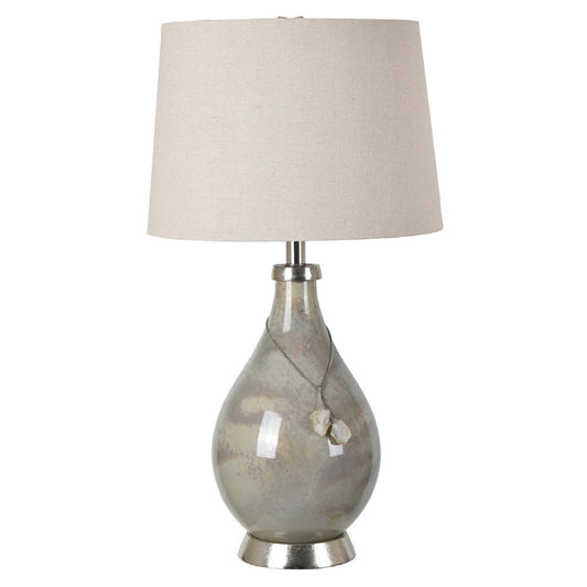 Crestview Collection Claire 27" Transitional Glass And Aluminum Table Lamp In Aquamarine And Nickel Finish With Oatmeal Linen Shade And Crystal Accents